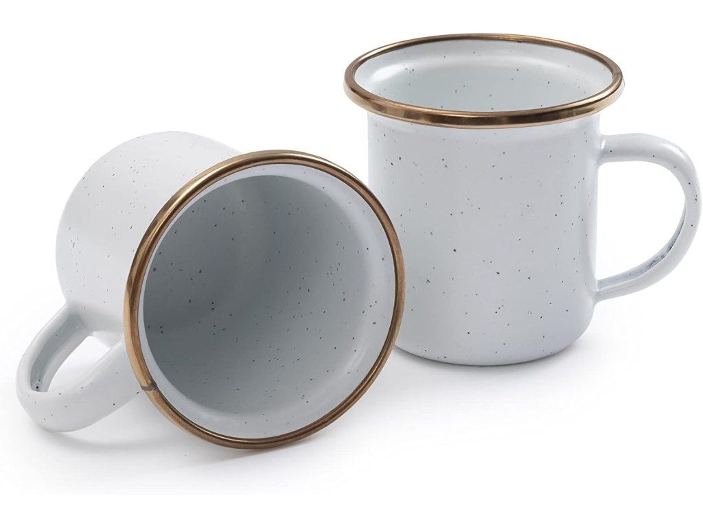 Smaltované hrnky na espresso bílé BAREBONES | 148ml | 2ks – Ručně dokončené lemování