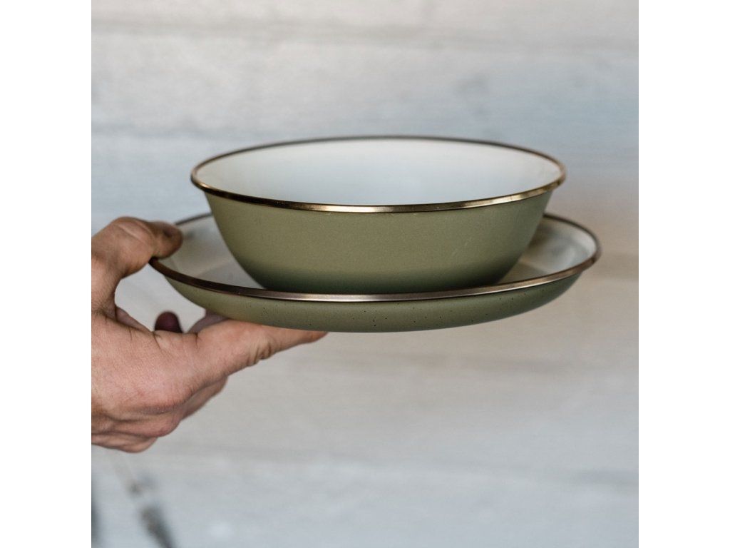 Smaltované misky olivové BAREBONES | průměr 15cm | 2ks