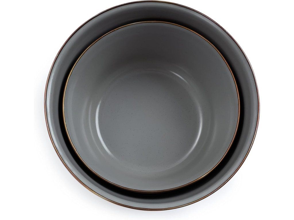 Sada smaltovaných misek šedých 2ks BAREBONES | 26cm a 22cm – Pečený ráfek z nerezové oceli