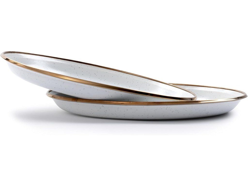 Sada smaltovaných talířů bílá 2ks BAREBONES | průměr 28cm – Ručně dokončené lemování