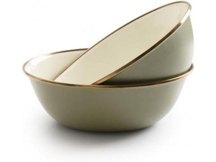 Smaltované misky olivové BAREBONES | průměr 15cm | 2ks