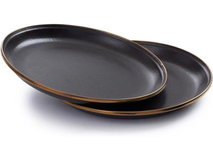 Sada smaltovaných talířů černá 2ks BAREBONES | průměr 28cm